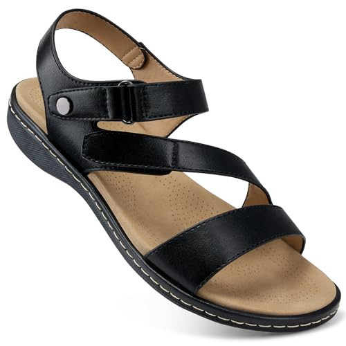 SHIBEVER Flat Sandals Women Dressy: Womens Black Sandals Comfortable - Casual Summer Walking Open Toe Flat Size 7 | Amazon (US)