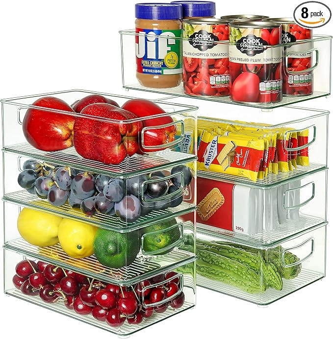 Amazon.com - Set Of 8 Refrigerator Organizer Bins - 4 Large and 4 Medium Stackable Plastic Clear ... | Amazon (US)