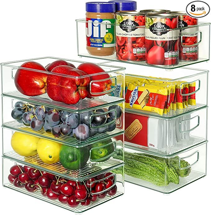 Set Of 8 Refrigerator Organizer Bins - 4 Large and 4 Medium Stackable Plastic Clear Food Storage ... | Amazon (US)
