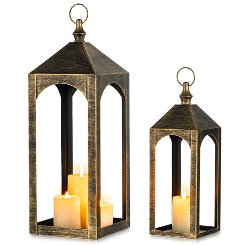 Large Outdoor Lanterns for Porch: 23" & 17" Set of 2 Floor Lantern Decorative Indoor Candle Holde... | Amazon (US)