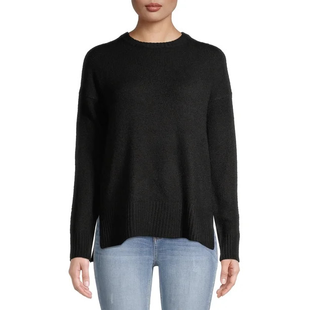 Time and Tru Women's Stripe & Solid Cozy Crew Sweater | Walmart (US)