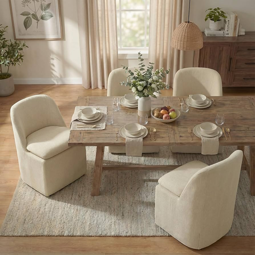 KISLOT Upholstered Dining Chairs with Casters, Washable Cover Modern Dining Room Chairs with Thic... | Amazon (US)