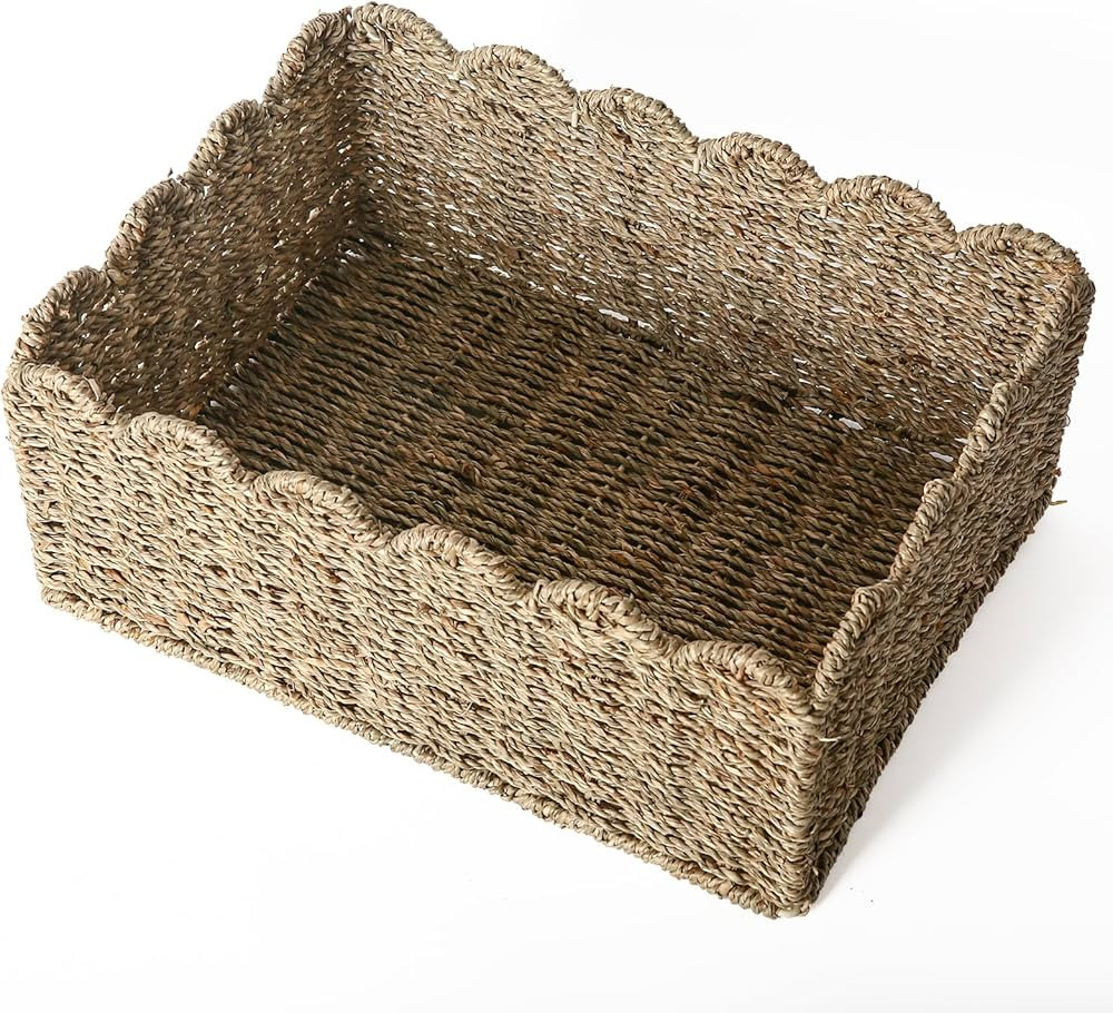 Scalloped Edge Basket, Wicker Storage Baskets, Hand Woven Baskets for Shelves,Natural Baskets for... | Amazon (US)
