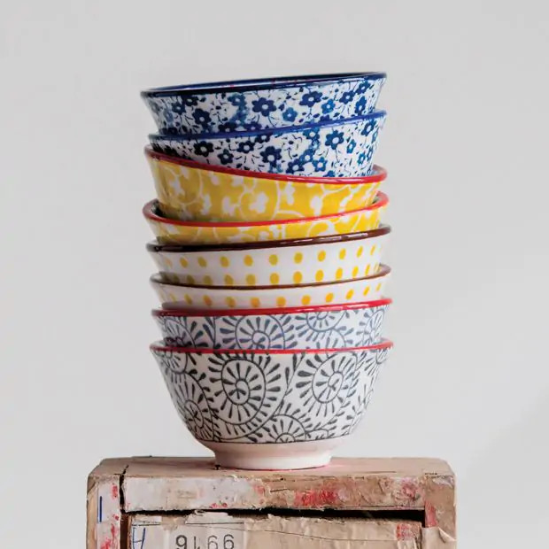 Patterned Hand Stamped Pinch Pot Set of 4 | Antique Farm House