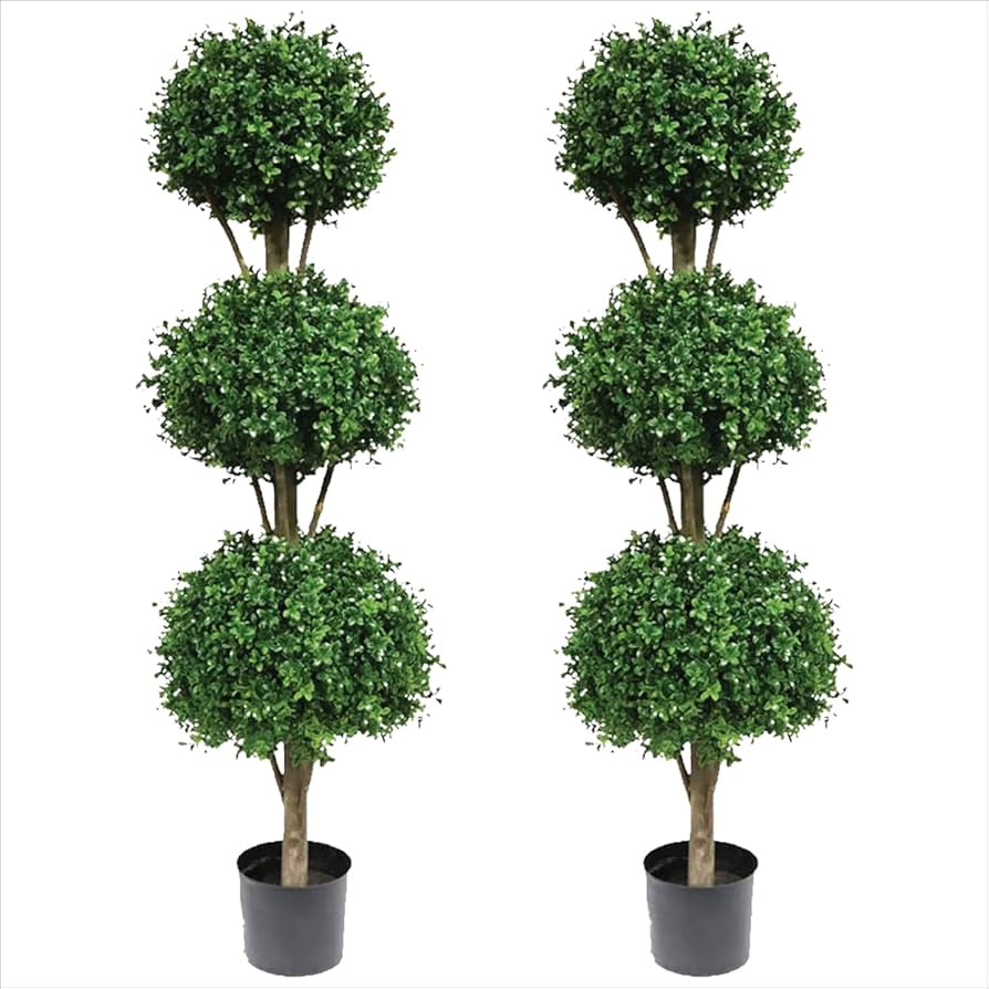 Two 66 Inch Artificial Boxwood Triple Ball Topiary Trees Potted UV Rated 5 and a Half Foot Tall | Amazon (US)