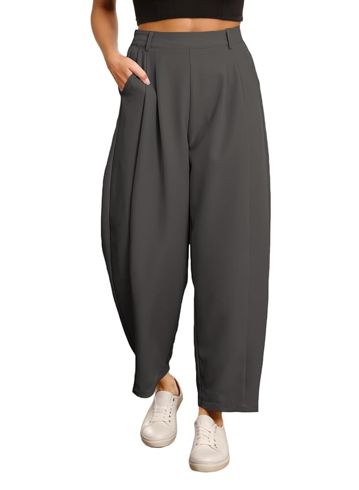 EVALESS Womens Wide Leg Barrel Pants Elastic High Waisted Trousers Business Work Casual Palazzo P... | Amazon (US)