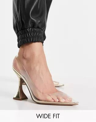 ASOS DESIGN Wide Fit Power slingback high heeled shoes in clear | ASOS (Global)