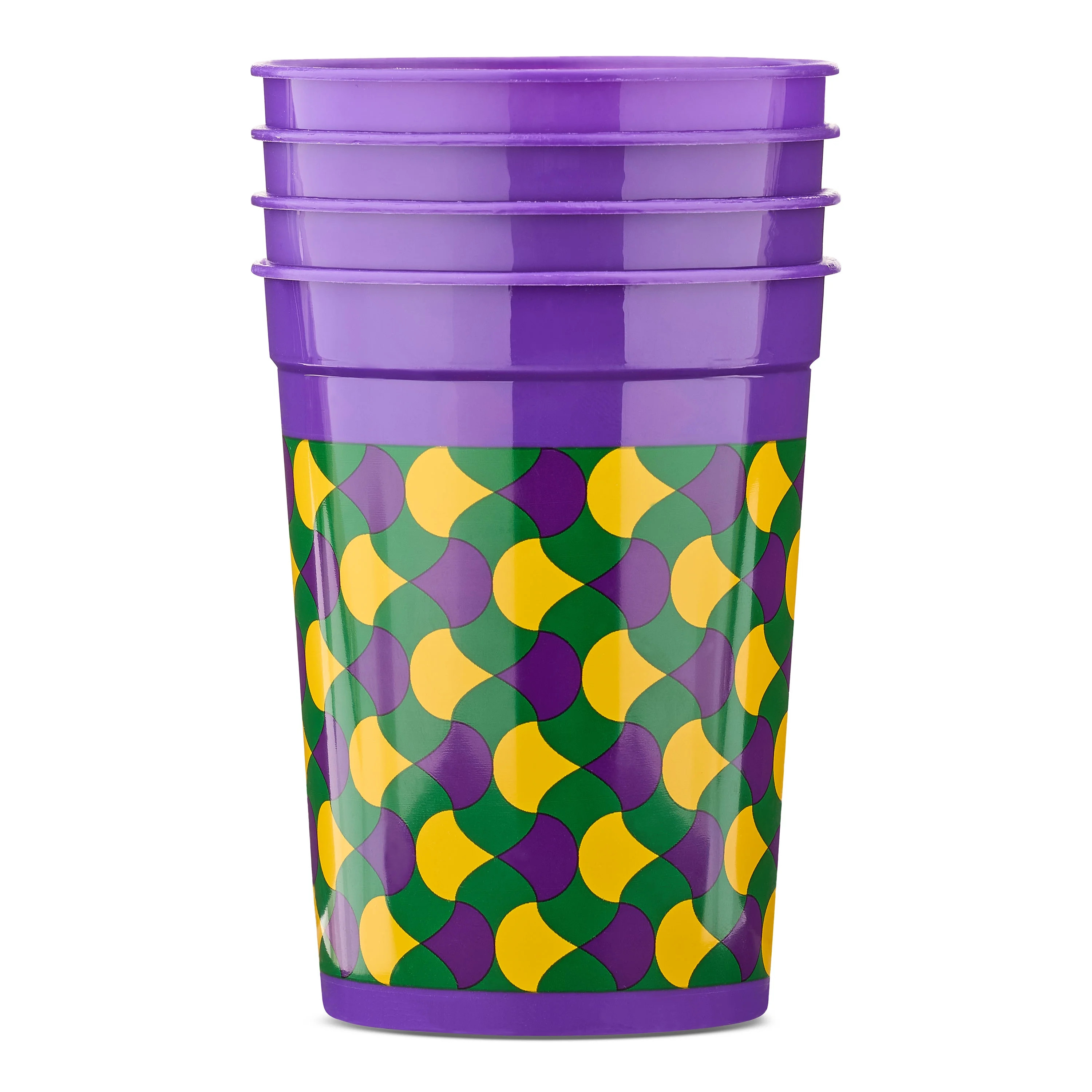 Plastic Geometric Scallop Cup, Purple, 4 Count, Mardi Gras by Way To Celebrate | Walmart (US)