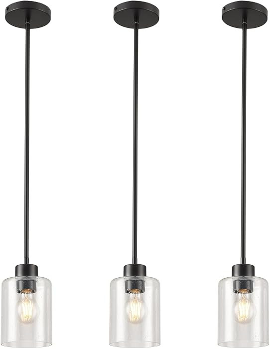 Black Pendant Lights Kitchen Island - Seeded Glass Pendant Light Fixture Multiple Stems Rods (3 P... | Amazon (US)