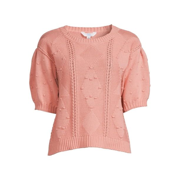 Time and Tru Women's Pullover Cable Sweater with Short Sleeves - Walmart.com | Walmart (US)