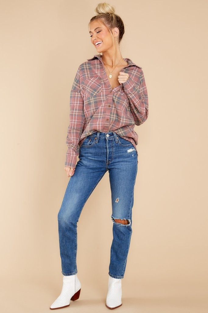 Embracing Warmth Mauve Plaid Top | Red Dress 