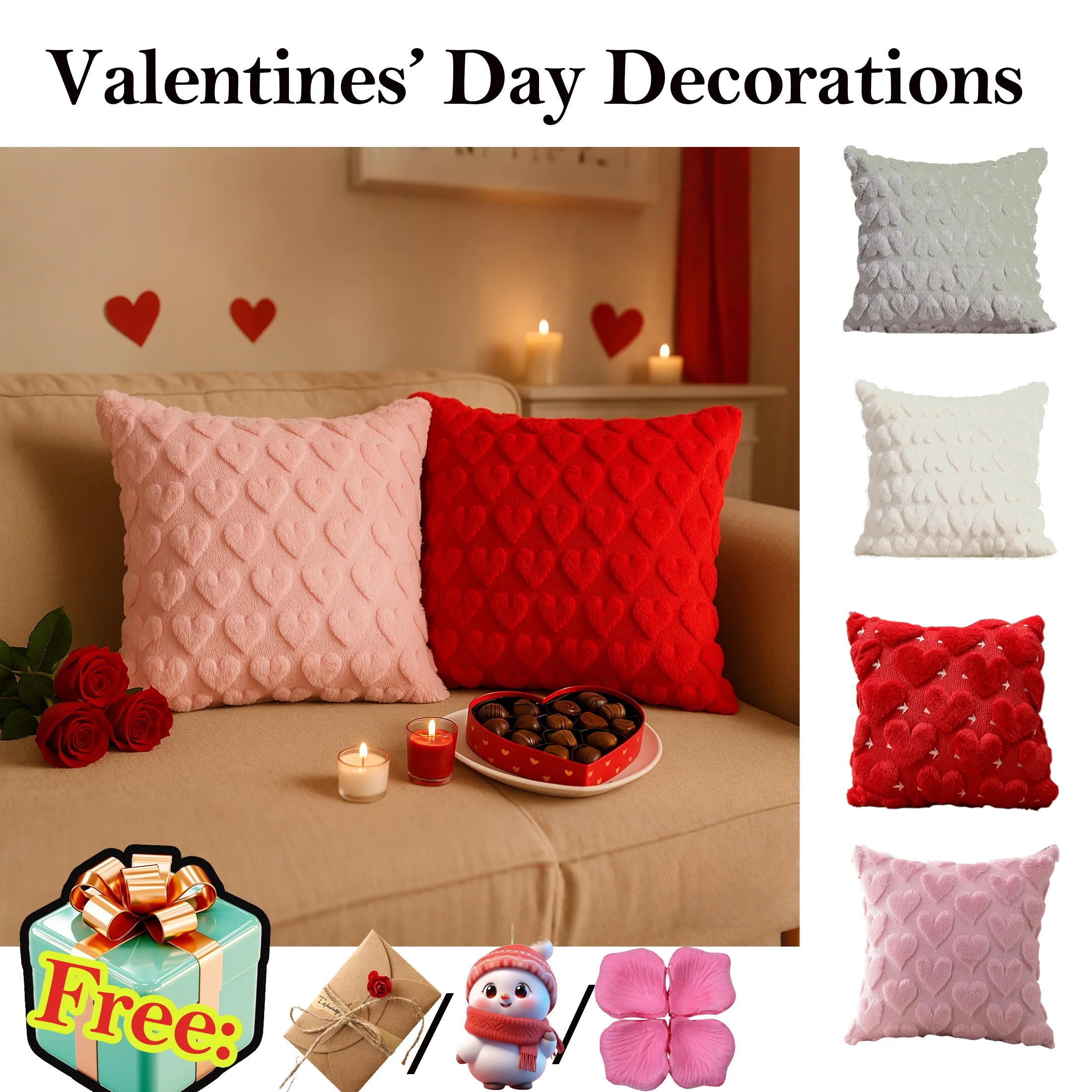 17.7x17.7 inValentines Pillow Soft Plush Decorative Throw Pillow with Hidden Zipper for Sofa Couc... | Walmart (US)