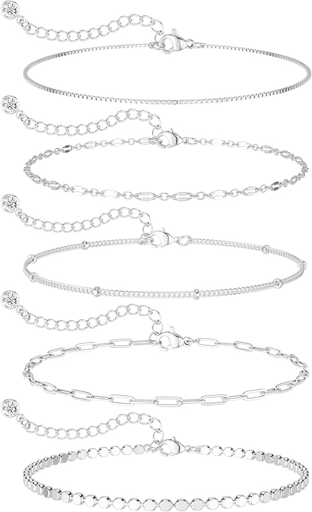 MBW Silver Plated Bracelets for Women, Dainty Silver Bracelets for Women Set Bracelet Stack Water... | Amazon (US)