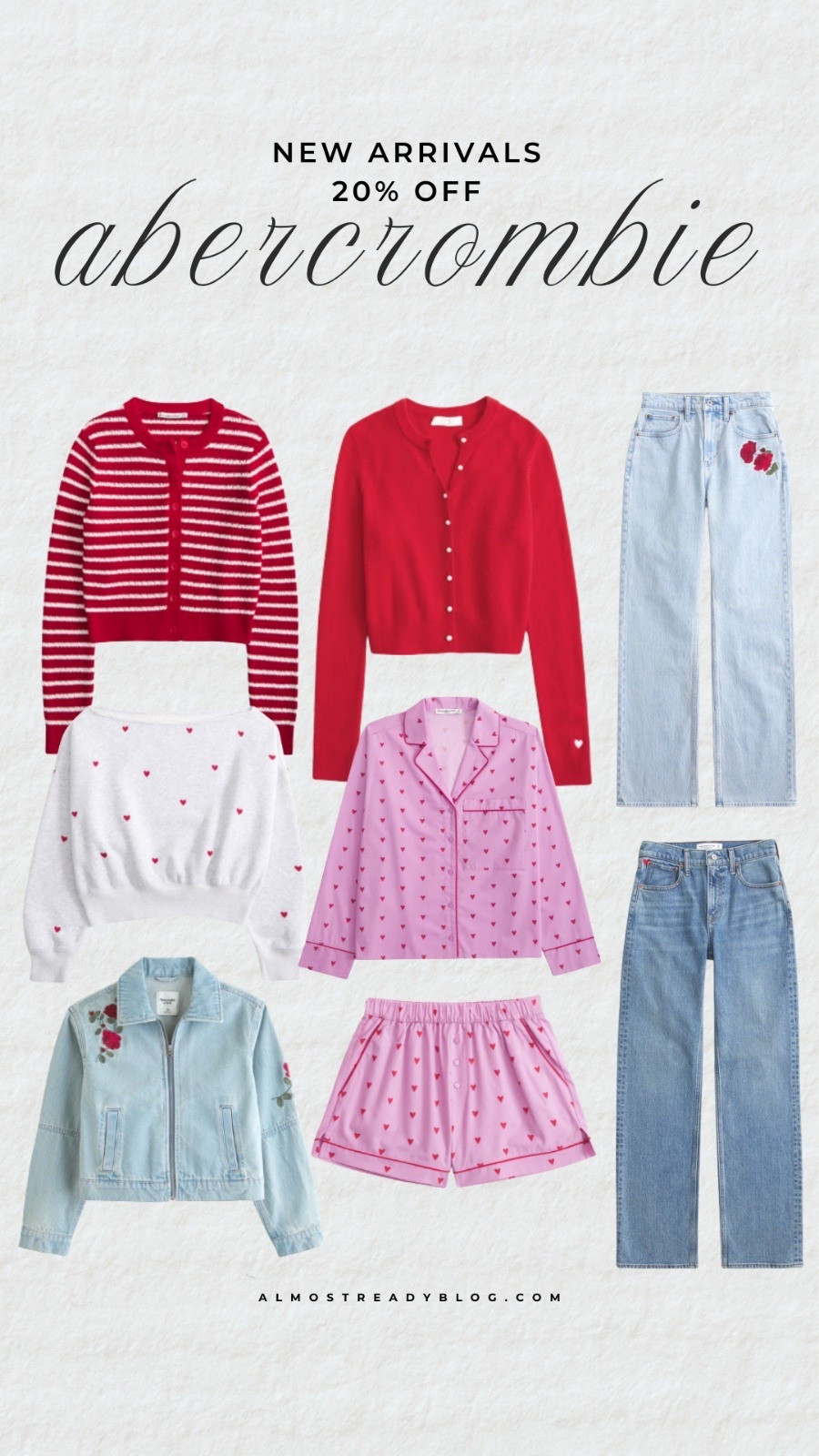 The Valentine collection at A&F is too cute 😍 Use code AF20 for 20% off! Linking everything here - I bought red cardigan in a size Small ❤️

Valentine's Day sweater, casual Valentine's Day outfit, Valentine's Day pajama set, Valentine's Day gifts.

#LTKValentine