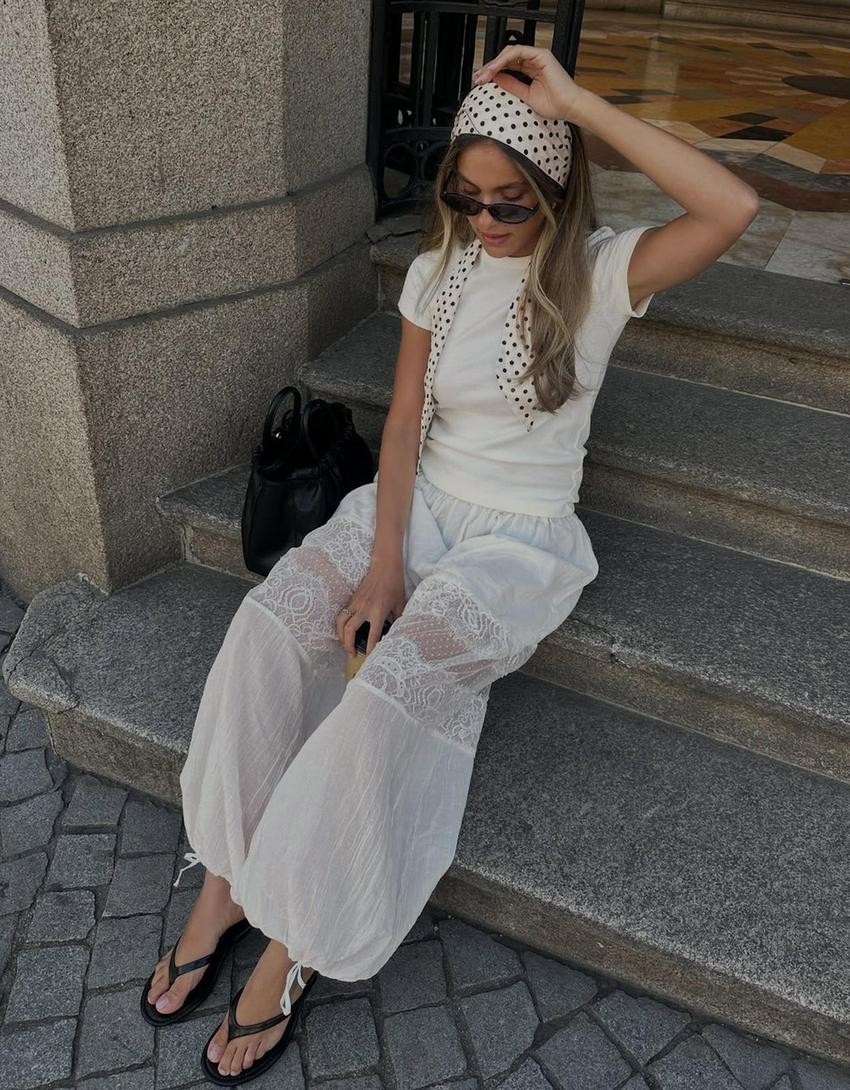 Lace sarouel trousers - Women | Bershka UK