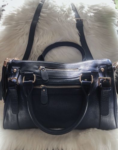 ERICA ANENBERG Venteux Women's Blue Pebbled Leather Convertible 2-Way Bag | eBay US