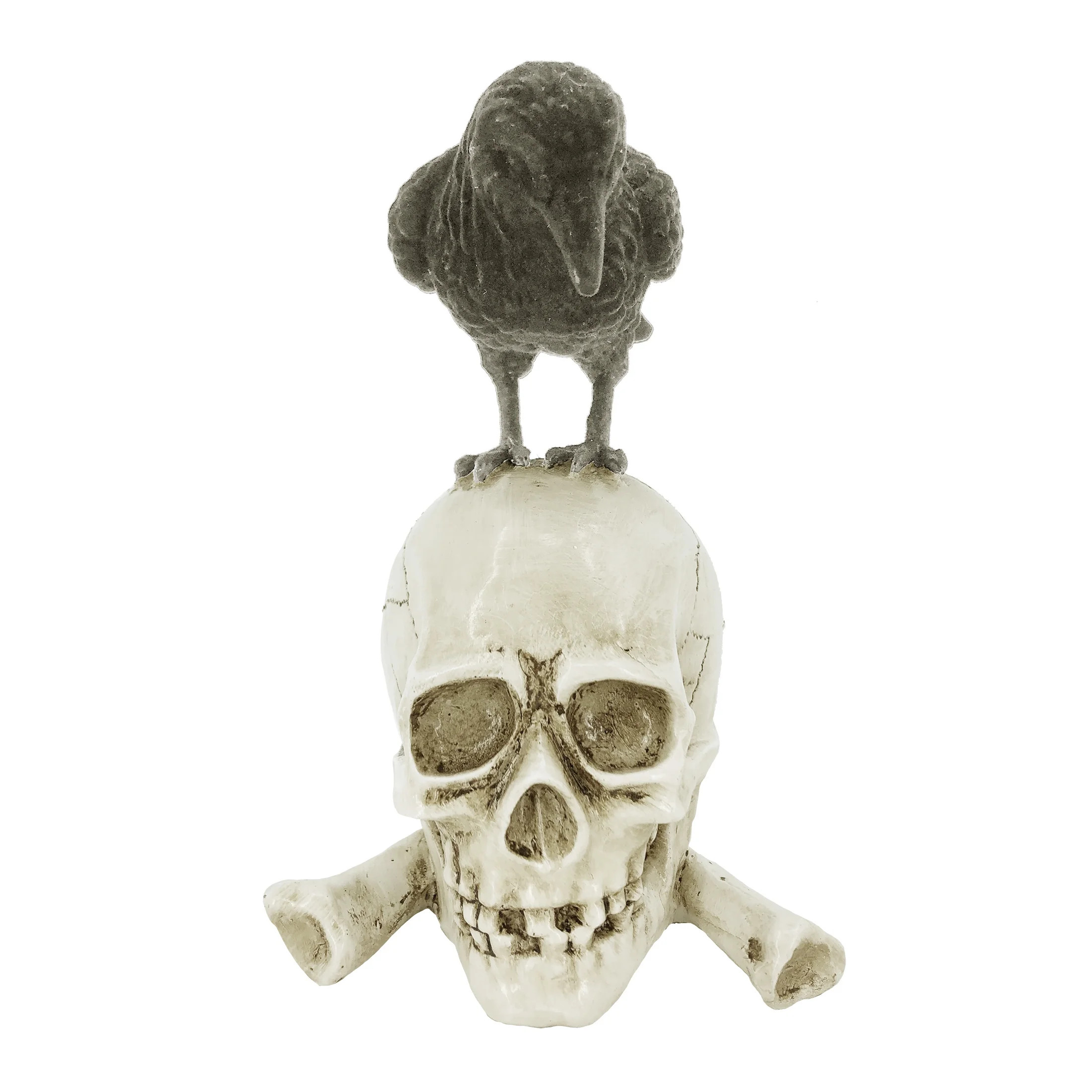 Way to Celebrate Halloween Resin Black/White Skull and Crow, 7.2" | Walmart (US)