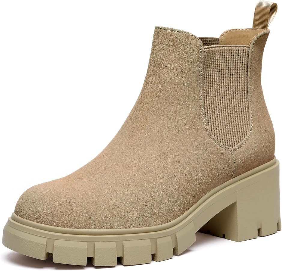 Gvimenos Women's Chelsea Boots Chunky Mid Heel Lug Sole Ankle Booties Slip-On Elastic Gore Suede ... | Amazon (CA)