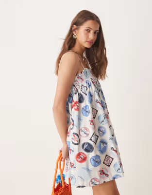 Miss Selfridge summer mini smock dress in holiday print | ASOS (Global)