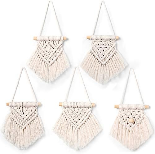 5 Pieces Mini Macrame Wall Hanging Decor Handmade Woven Tapestry Tassel Wall Hanging Ornaments Bo... | Amazon (US)