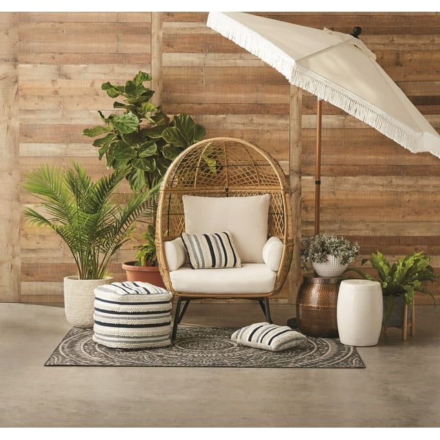 Better Homes & Gardens Ventura Boho Stationary Outdoor Wicker Egg Chair | Walmart (US)