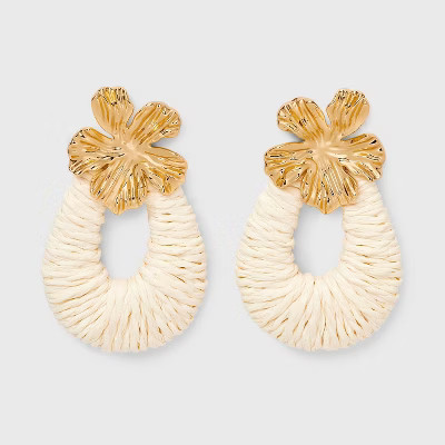 Flower Post Raffia Drop Earrings - A New Day™ Ivory | Target