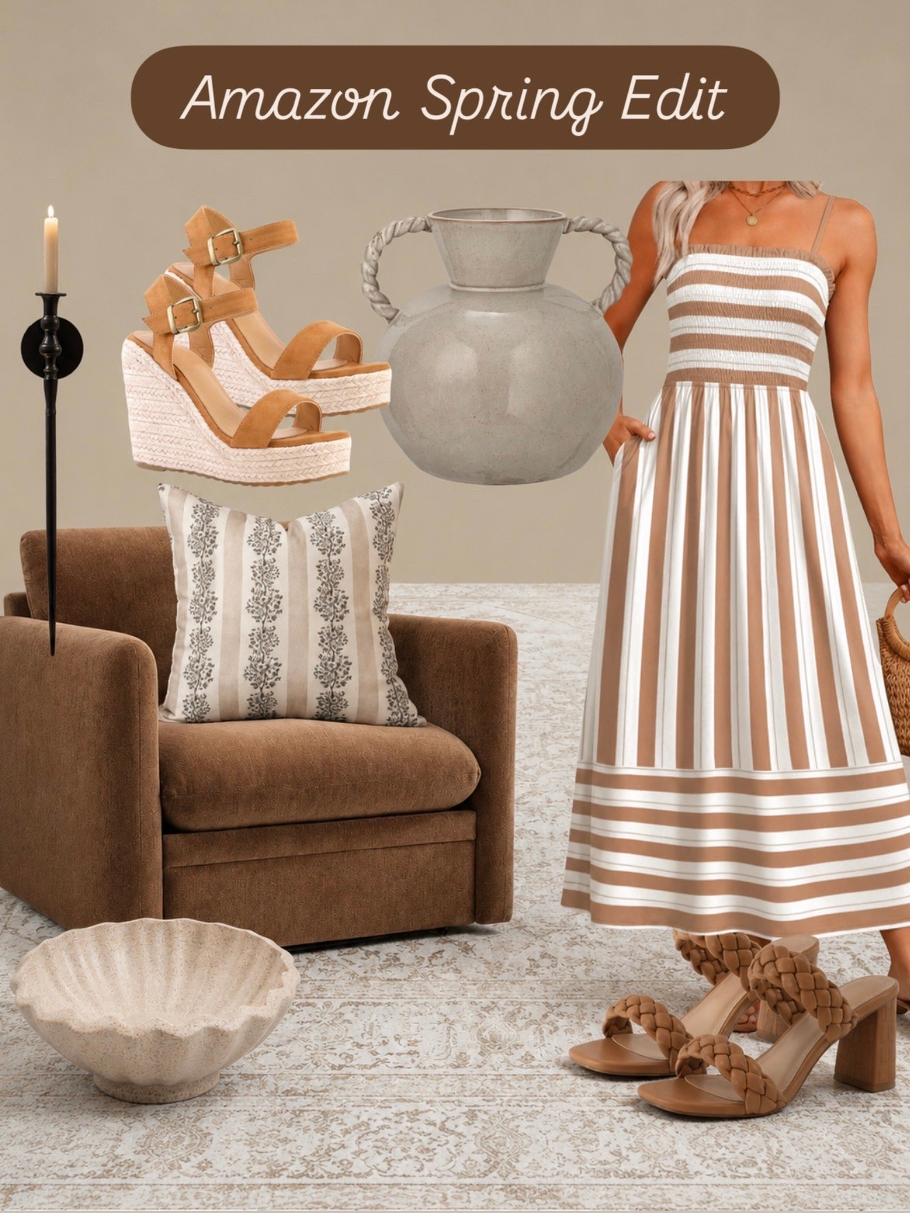 Amazon Spring Edit. Soft neutrals, woven textures, cozy seating, and the prettiest spring-ready fashion finds all in one edit. Loving how these pieces mix elevated home decor with effortless everyday style for that warm curated look. From the striped maxi dress to the textured vase and braided heels… every piece feels timeless for spring. ✨

Follow @farmtotablecreations on Instagram for more cozy neutral home and fashion finds.

#amazonfinds #springdecor #neutralhome #amazondress #homedecor

amazon spring decor | neutral home finds | striped maxi dress | woven heels | accent chair | decorative vase | spring fashion finds | cozy home decor | neutral aesthetic | amazon home finds | braided sandals | living room inspo | spring refresh | textured decor | neutral fashion | affordable home decor | modern classic style | soft neutral palette | amazon favorites | home styling ideas | warm minimal decor | woven textures | decorative bowl | spring outfit inspo | cozy living room

#LTKootd #LTKSaleAlert #LTKHome