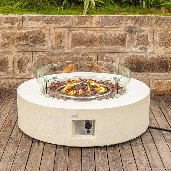 COSIEST Ecru Round Outdoor Propane Fire Pit with Wind Guard | Bed Bath & Beyond