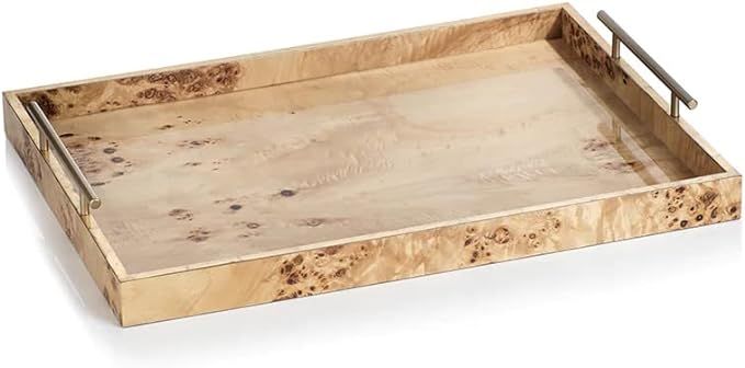Zodax Leiden Burl Wood Design Rectangular Tray with Gold Handles (Large Rectangle) | Amazon (US)