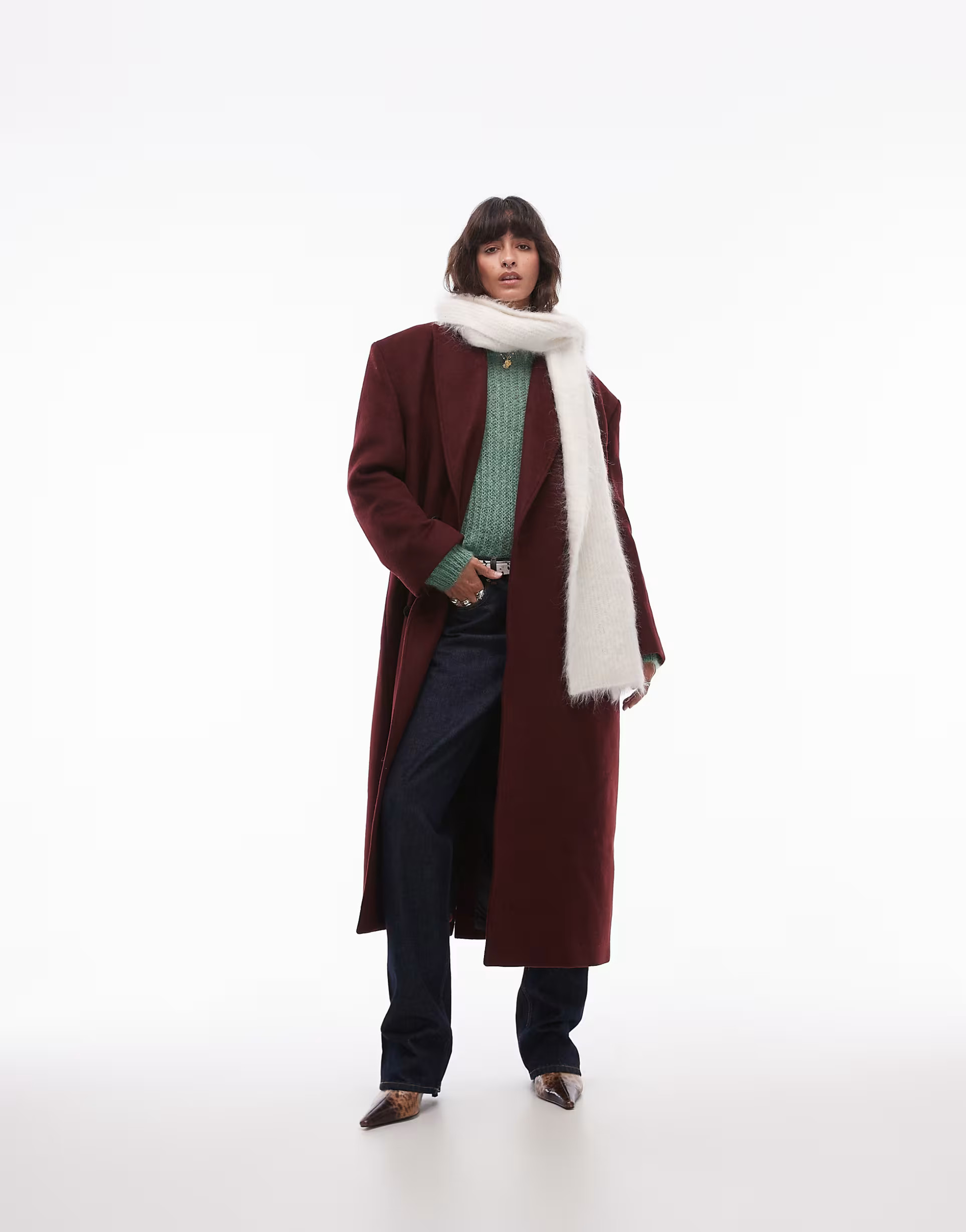 Topshop premium formal coat with wool in burgundy | ASOS (Global)
