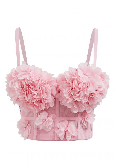 Pearly Petal Bustier Crop Top in Pink | Chicwish