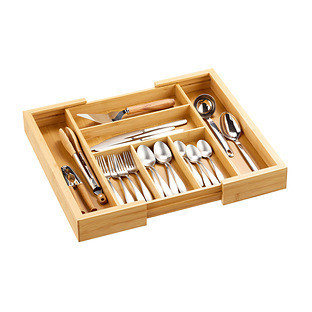 Bamboo expandable flatware organizer with cutlery