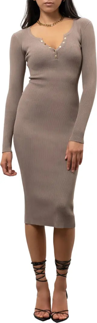 Long Sleeve Rib Knit Midi Dress | Nordstrom Rack