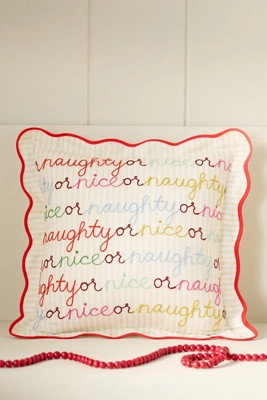 Marlise Embroidered Cotton Holiday Pillow | Anthropologie (US)