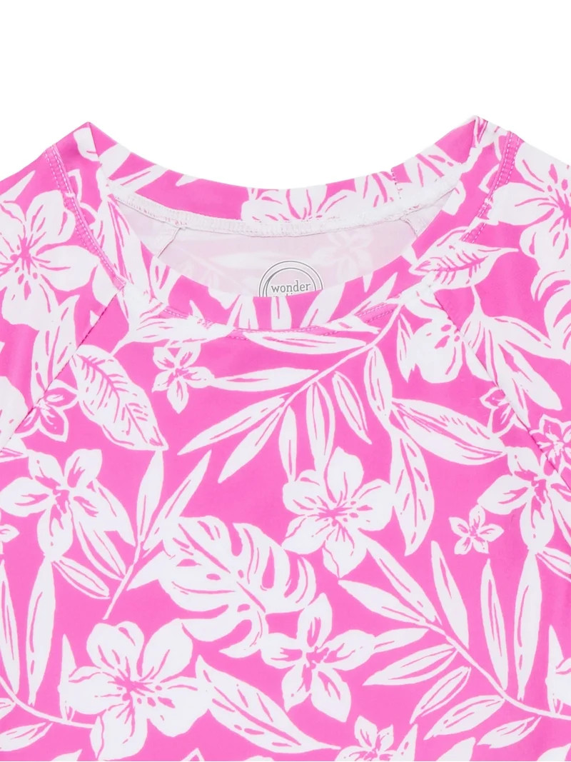 Wonder Nation Girls Short Sleeve Rash Guard Swim Set, 2-Piece, Sizes 4-18 | Walmart (US)