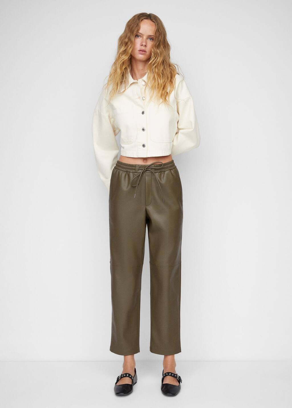Leather-effect elastic waist trousers | MANGO (UK)
