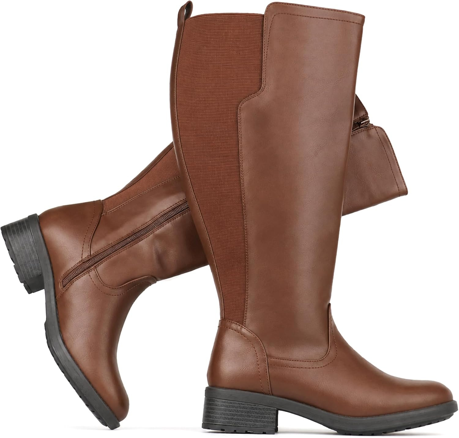 Women's Extra Wide Calf Knee High Boots with Side Zipper and Stretch Panel | Amazon (US)