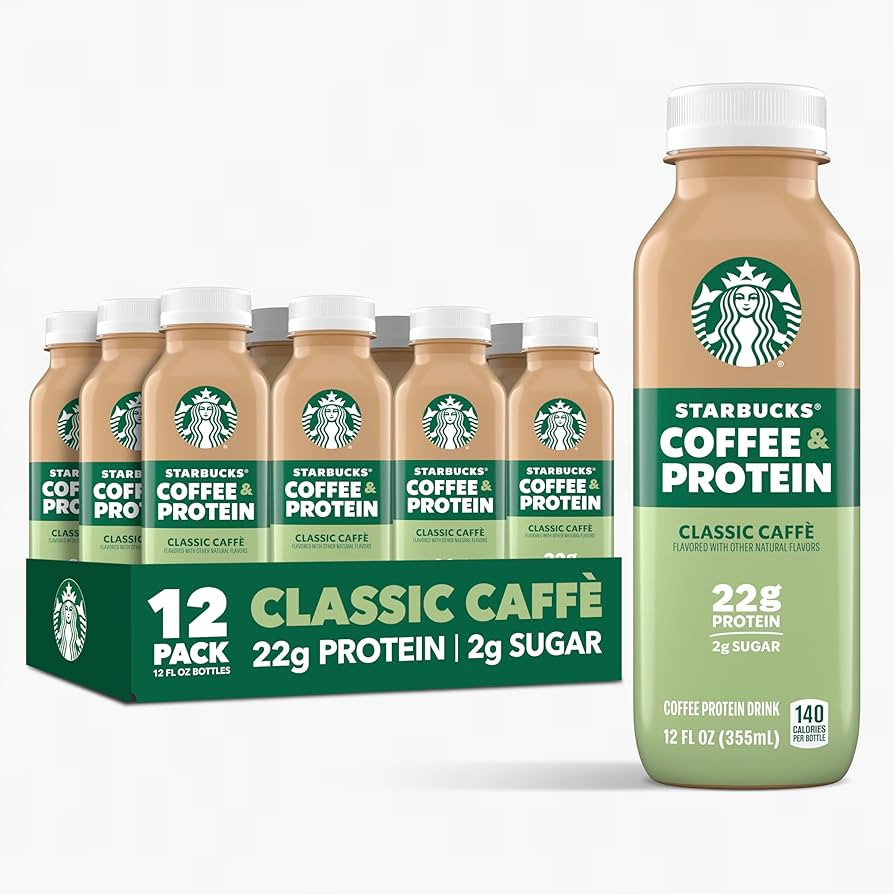Starbucks Coffee & Protein, Classic Caffe, 12 fl oz Bottles, (12 Pack), 22g Protein, 2g Sugar, No... | Amazon (US)
