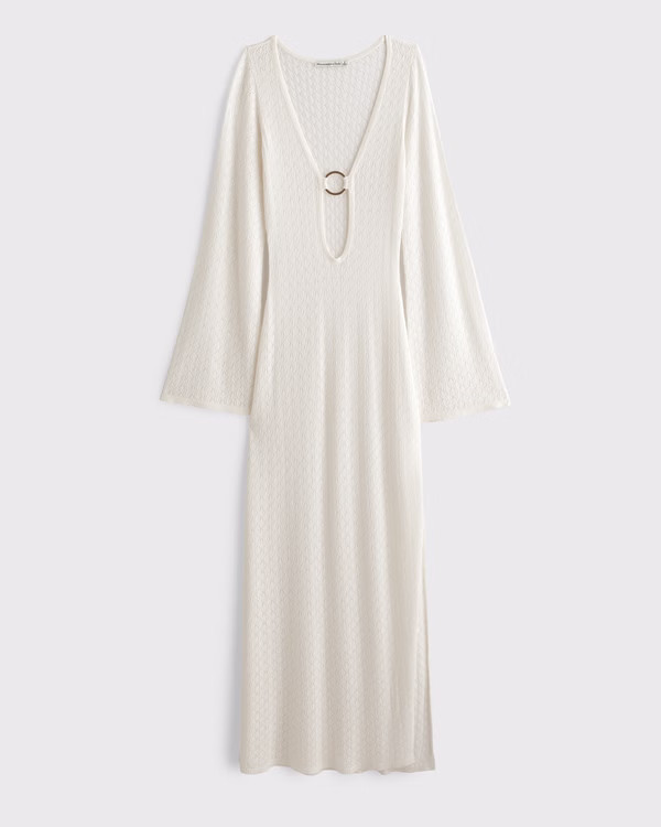 Crochet-Style Plunge Maxi Dress Coverup | Abercrombie & Fitch (US)
