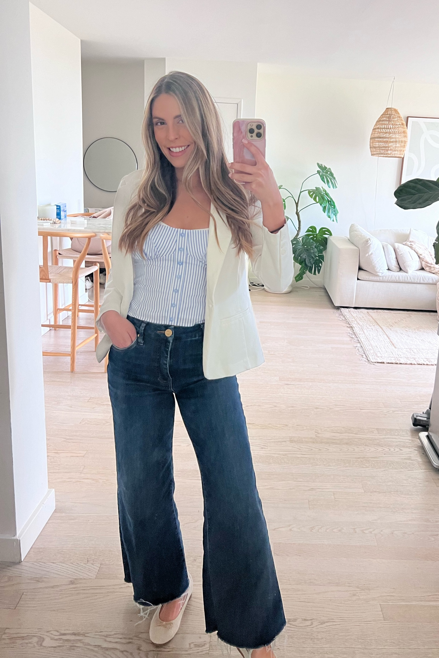 work outfit reformation top Liverpool blazer kit from the cloth jeans Jeffrey Campbell ballet flats Sonix phone case

#LTKWorkwear #LTKU #LTKCyberWeek