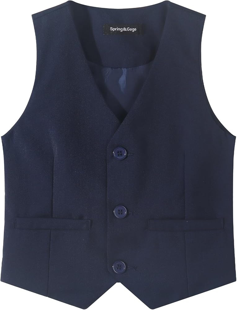 Spring&Gege Boy's Formal Suit Vest Solid Dress Waistcoat Vest with Pockets, Size 4-14 Years | Amazon (US)