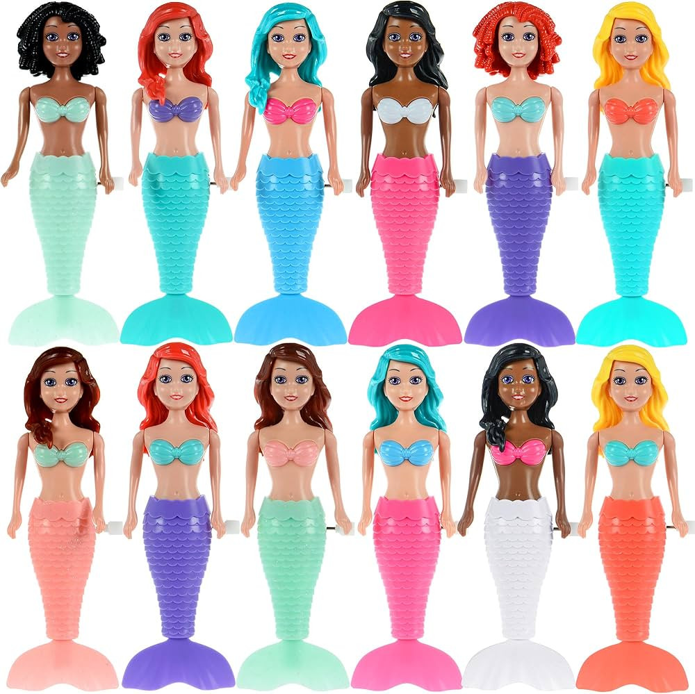12-Pack Wind-Up Mermaid Bath Toys for Kids -Toddler Bath Toys for Kids Moving Tail Priness Doll D... | Amazon (US)