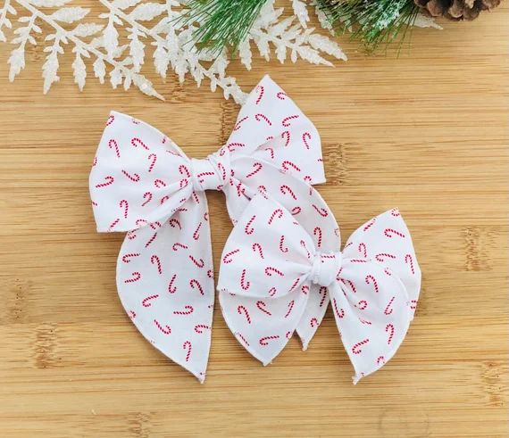 Candy Cane Bow, Hand Tied Fabric Bow, Choose Size, Christmas Bow, Girls Christmas Hair Clip, Baby... | Etsy (US)
