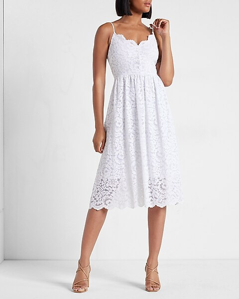 Lace V-Neck Midi Dress | Express