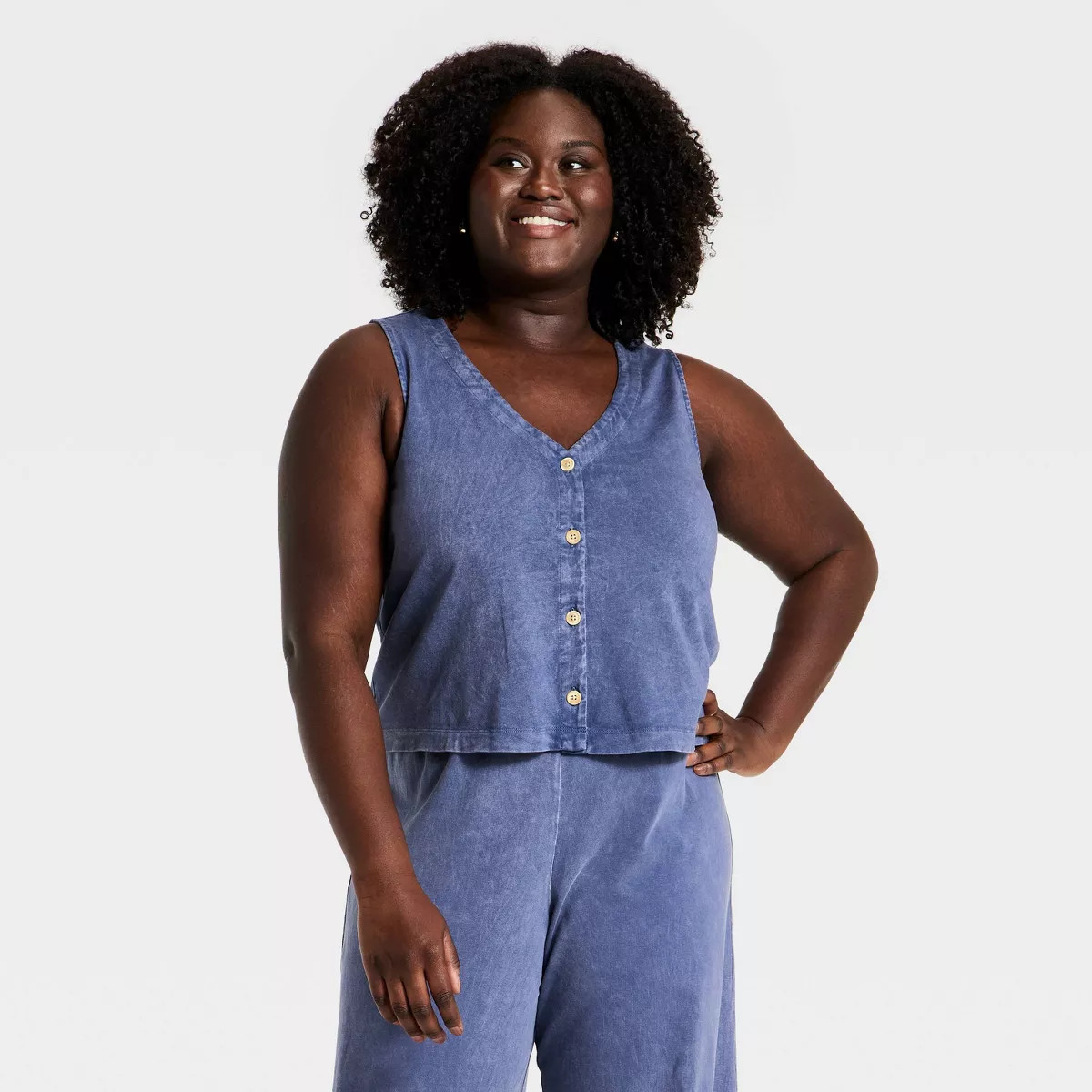 Women's Button-Front Jersey Tank Top - Universal Thread™ Navy Blue XXL | Target