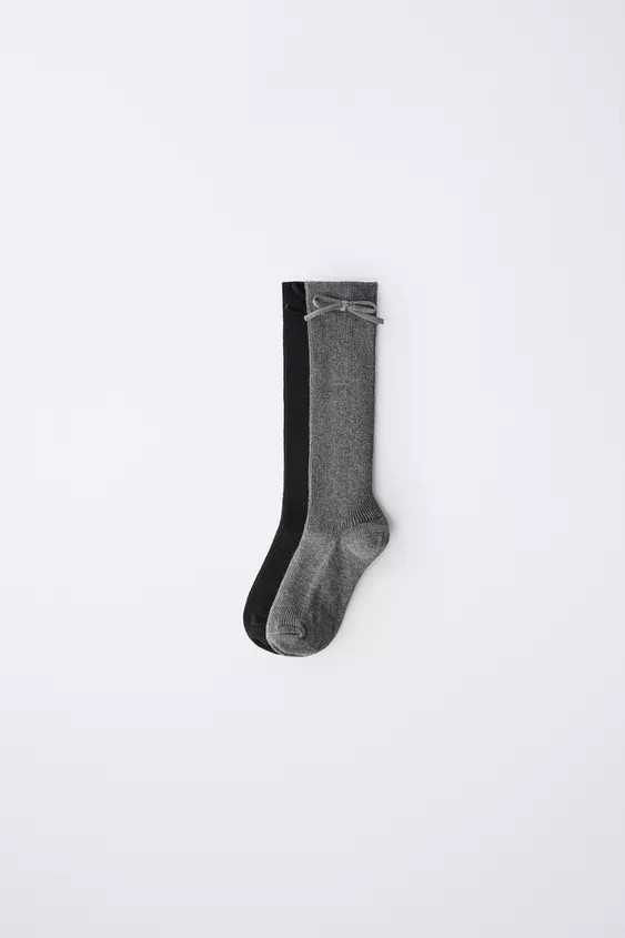 TWO-PACK OF KNEE-HIGH SOCKS WITH BOW | Zara Canada