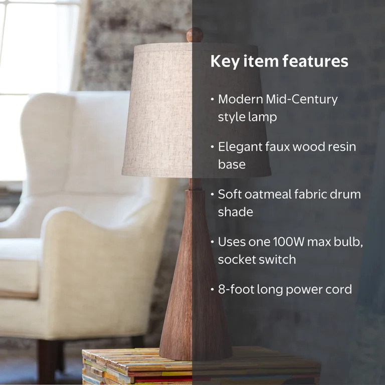 Possini Euro Design Fraiser Modern Accent Table Lamp 23 1/2" High Brown Faux Wood Oatmeal Drum Sh... | Walmart (US)