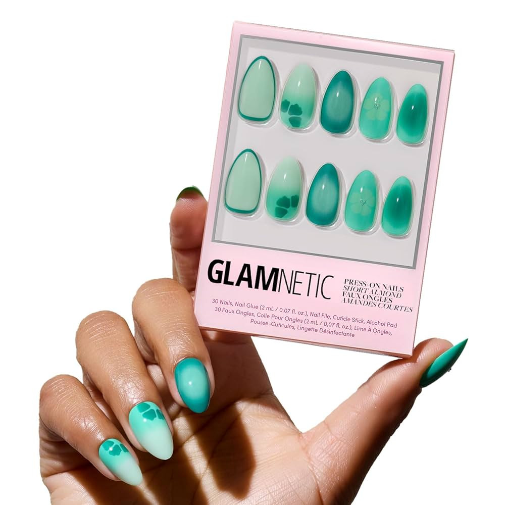Glamnetic Press On Nails - Siren Green | Short Almond Fake Nails with an Aquamarine Gradient and ... | Amazon (US)