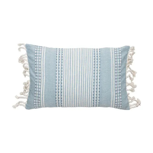 Foreside Home & Garden Blue Hand Woven 14 x 22 inch Decorative Cotton Throw Pillow Cover with Ins... | Bed Bath & Beyond