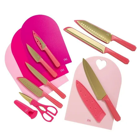 Paris Hilton 20-Piece Cutlery Set, High-Carbon Stainless Steel Blades, Faceted Glitter Handles, Blade Guards & Cutting Mats, Pink | Walmart (US)